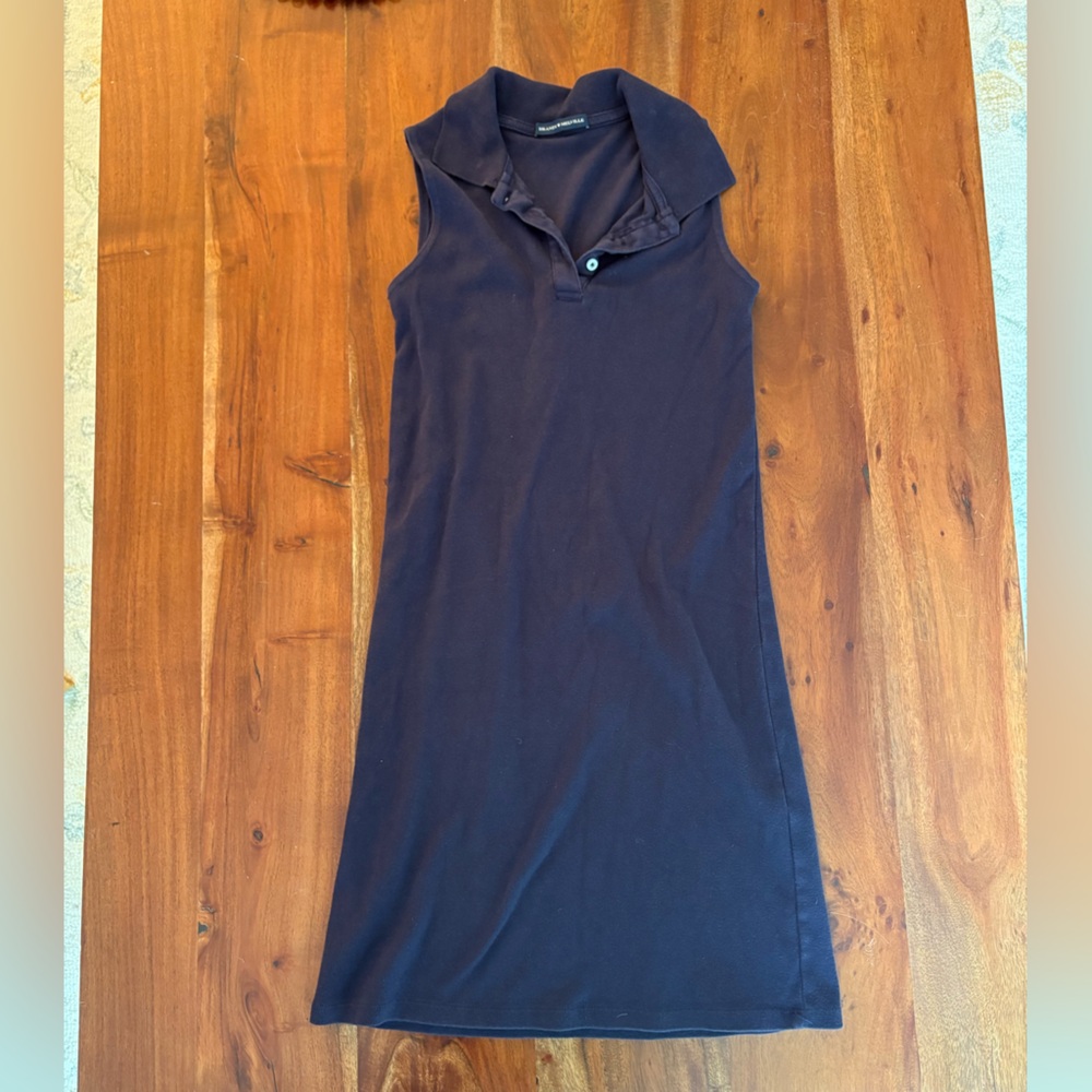 Brandy Melville Sleeveless Collared Navy Blue Dress with buttons